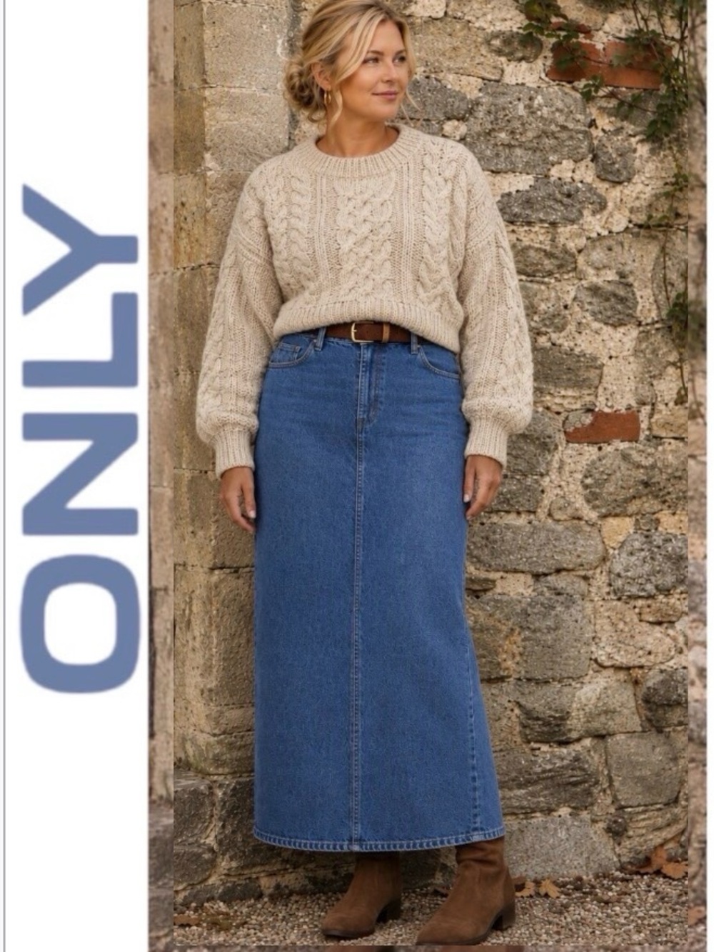 22W ONLY Denim Blue Jean Maxi Skirt